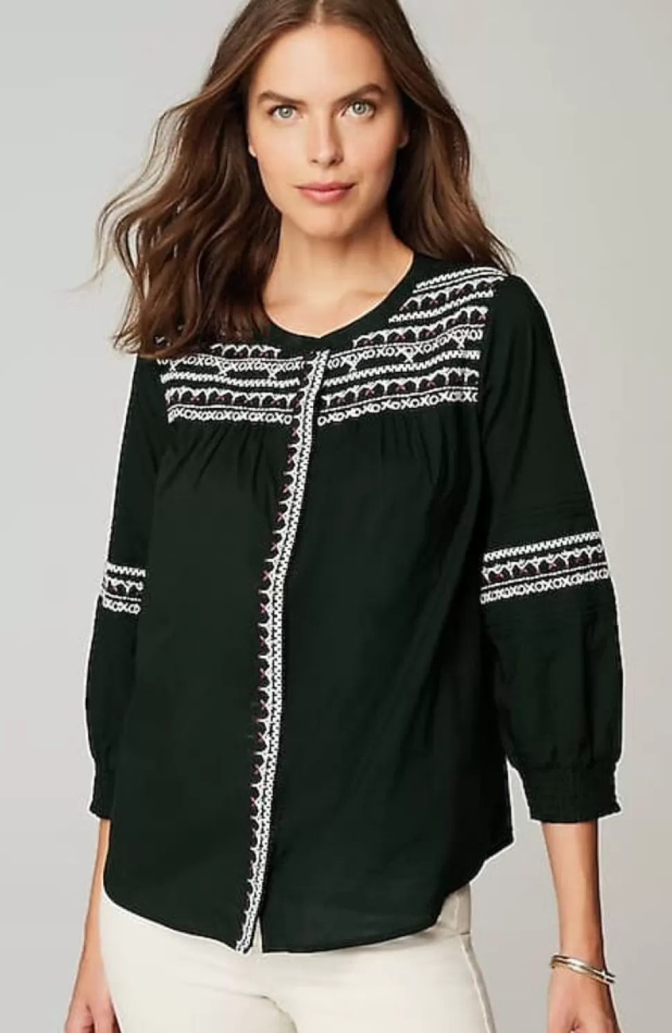 Embroidered Smocked-Sleeve Top | Jjill | J.Jill Cheap