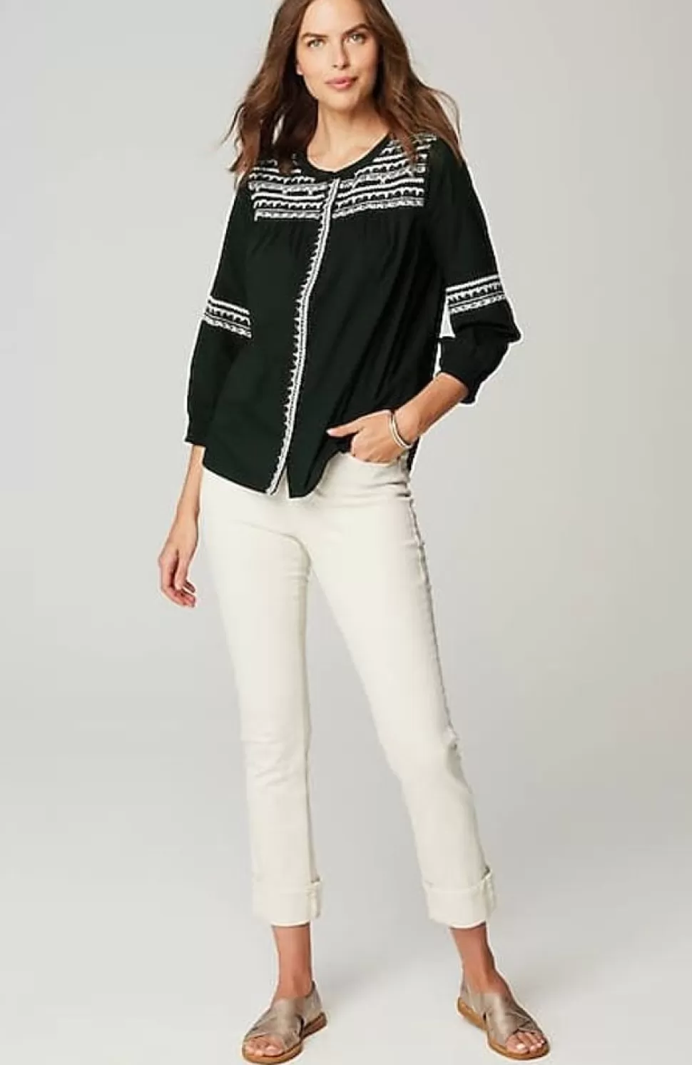 Embroidered Smocked-Sleeve Top | Jjill | J.Jill Cheap