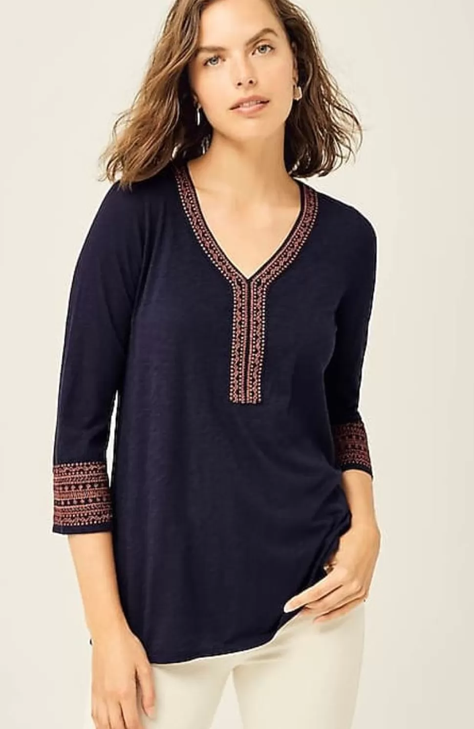 Geometrically Embroidered V-Neck Tunic | Jjill | J.Jill Hot