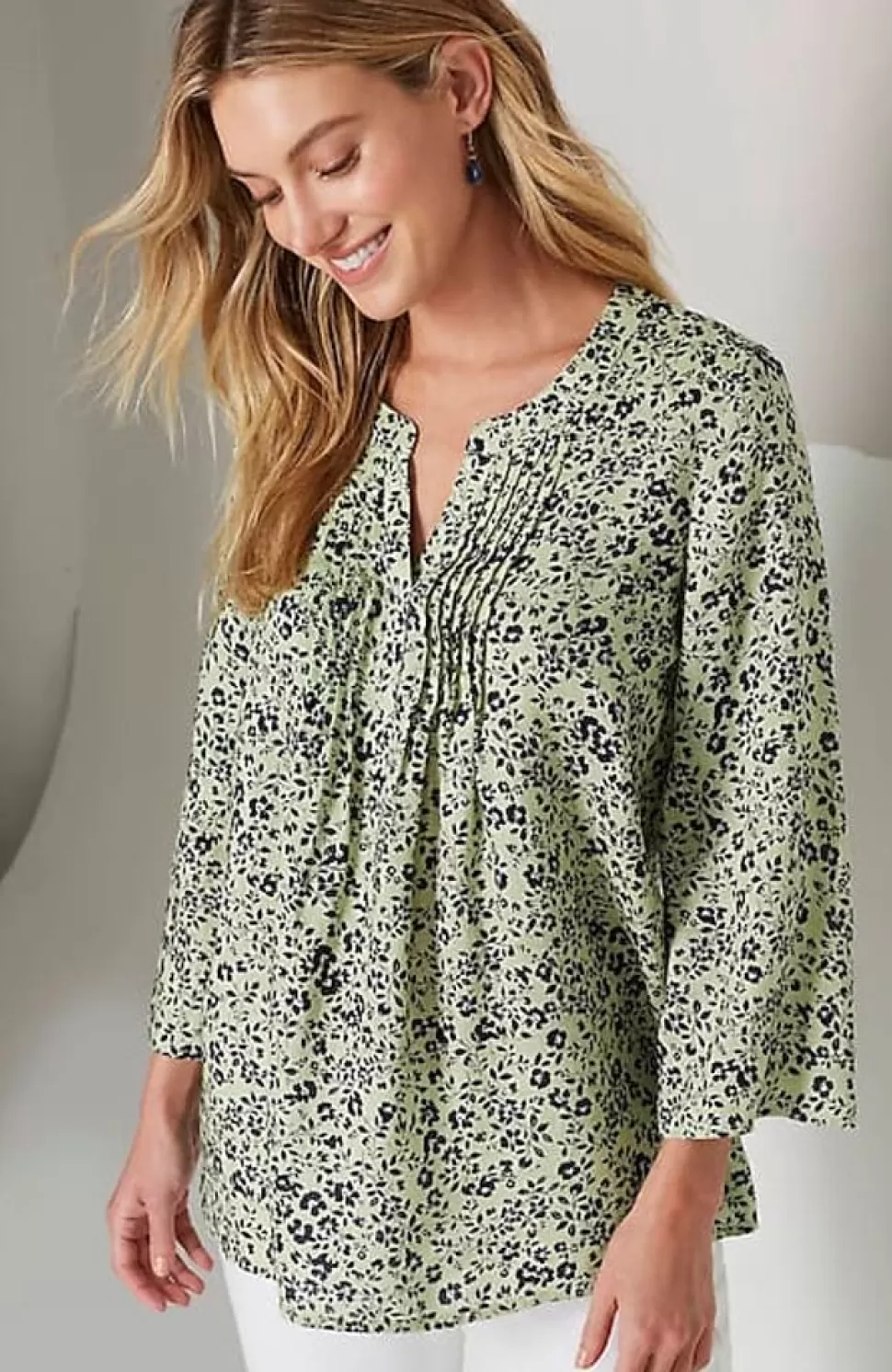 Pintucked Printed Linen Popover | Jjill | J.Jill Hot