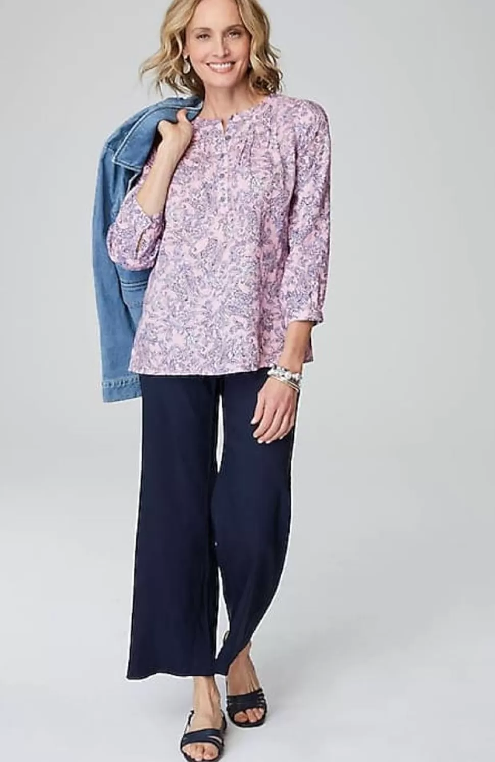 Printed Linen Pintucked Popover | Jjill | J.Jill Clearance