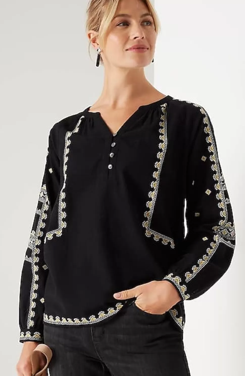 Pure Jill Embroidered Popover Top | Jjill | J.Jill Flash Sale