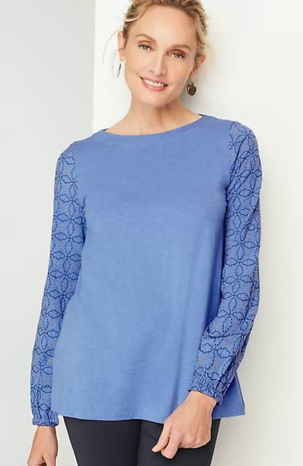 Pure Jill Embroidered-Sleeve Boat-Neck Top | Jjill | J.Jill New