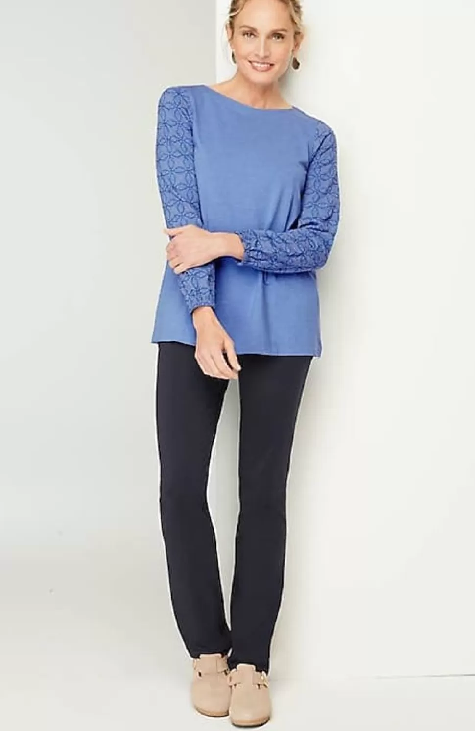 Pure Jill Embroidered-Sleeve Boat-Neck Top | Jjill | J.Jill New