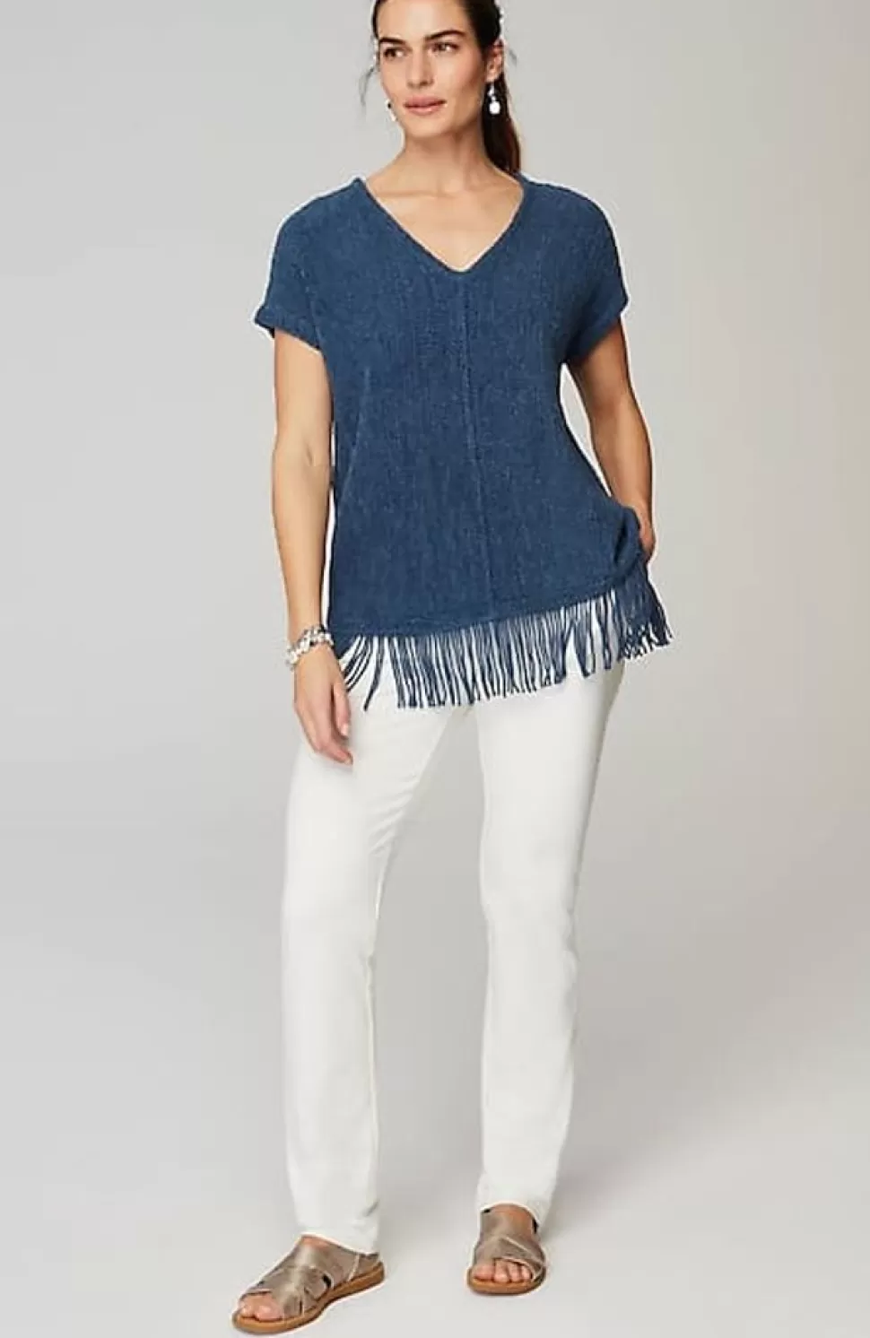 Pure Jill Fringed-Hem V-Neck Sweater | Jjill | J.Jill Cheap