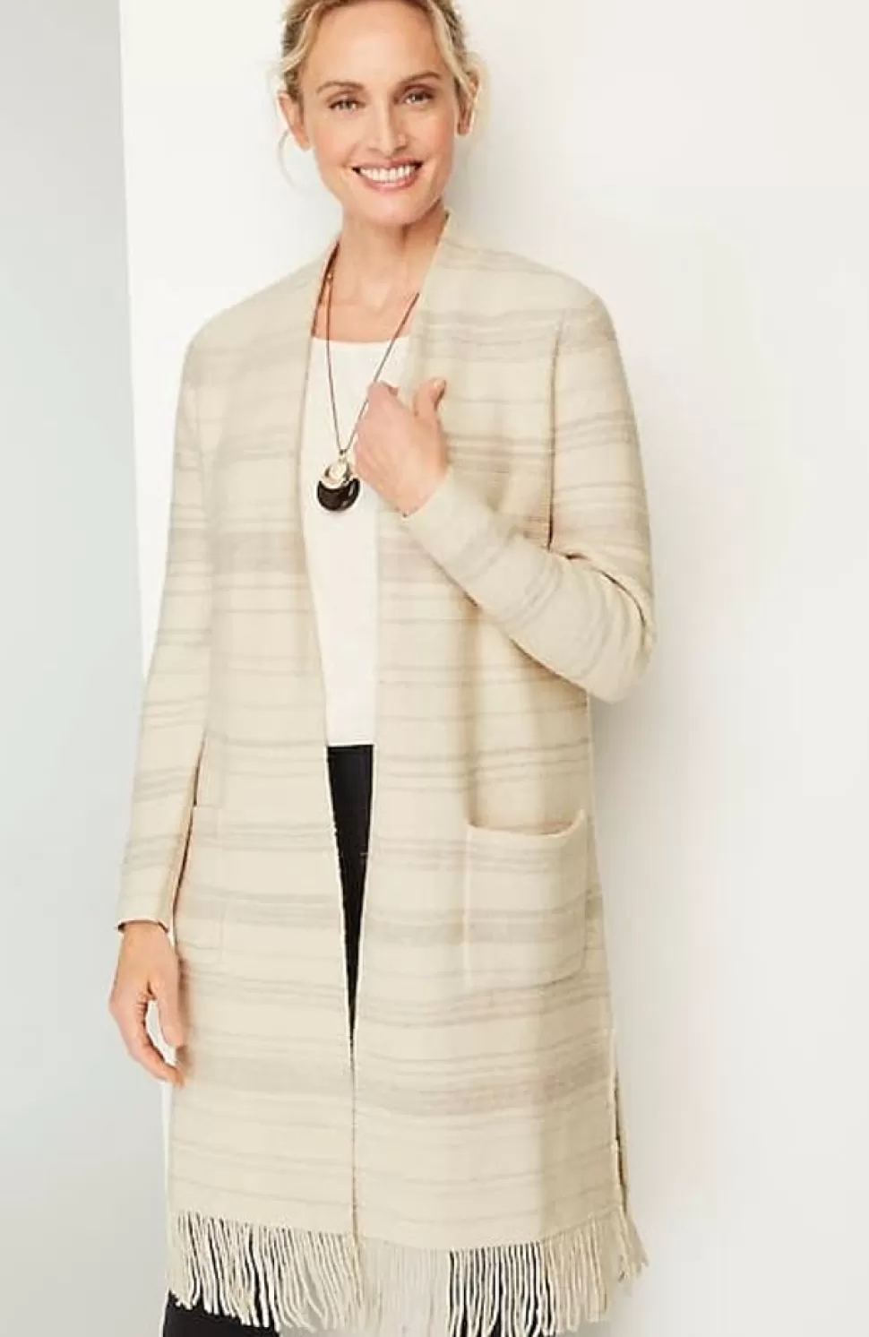 Pure Jill Textured-Stripes Fringed-Hem Cardi | Jjill | J.Jill Best Sale