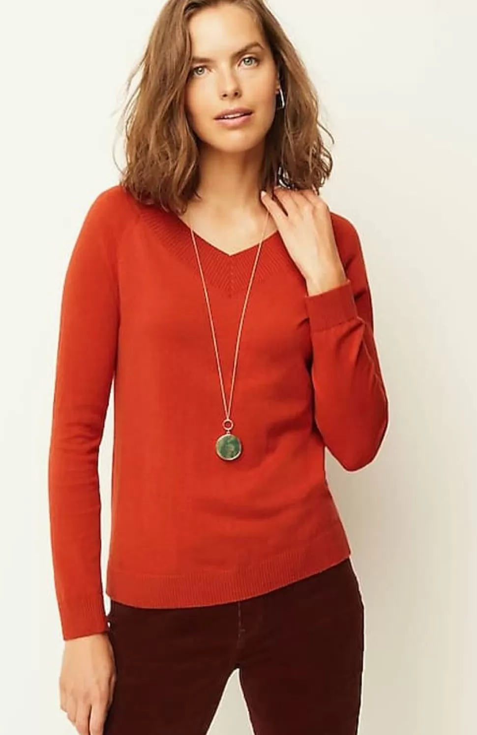 Ribbed-Border V-Neck Sweater | Jjill | J.Jill Clearance