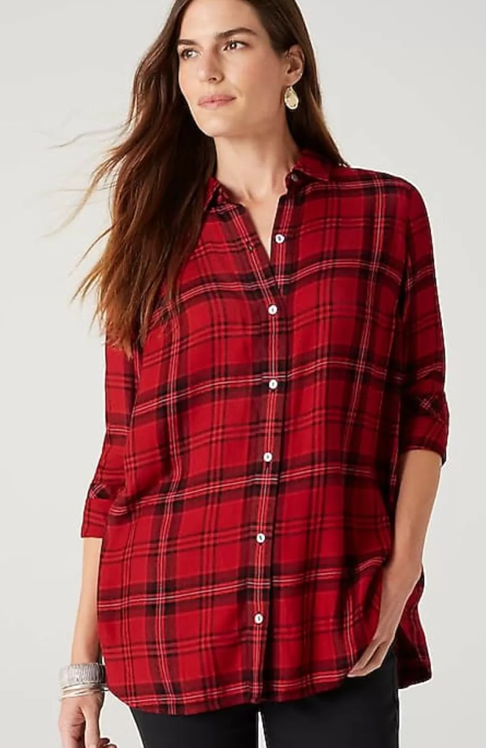 Soft Button-Front Plaid Tunic | Jjill | J.Jill New